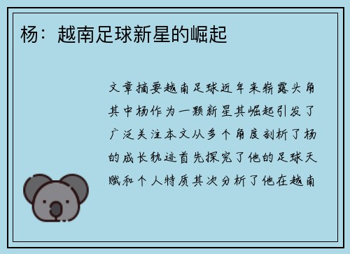 杨：越南足球新星的崛起